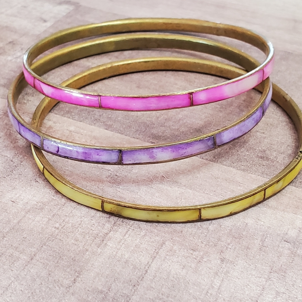 3 shell inlay bracelets